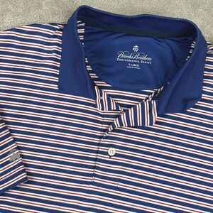 Brooks Brothers Mens XL Performance Series Striped Polo Shirt Blue Red White EUC